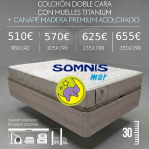 Pack colchón muelles ensacados HEROS + canapé madera REMY